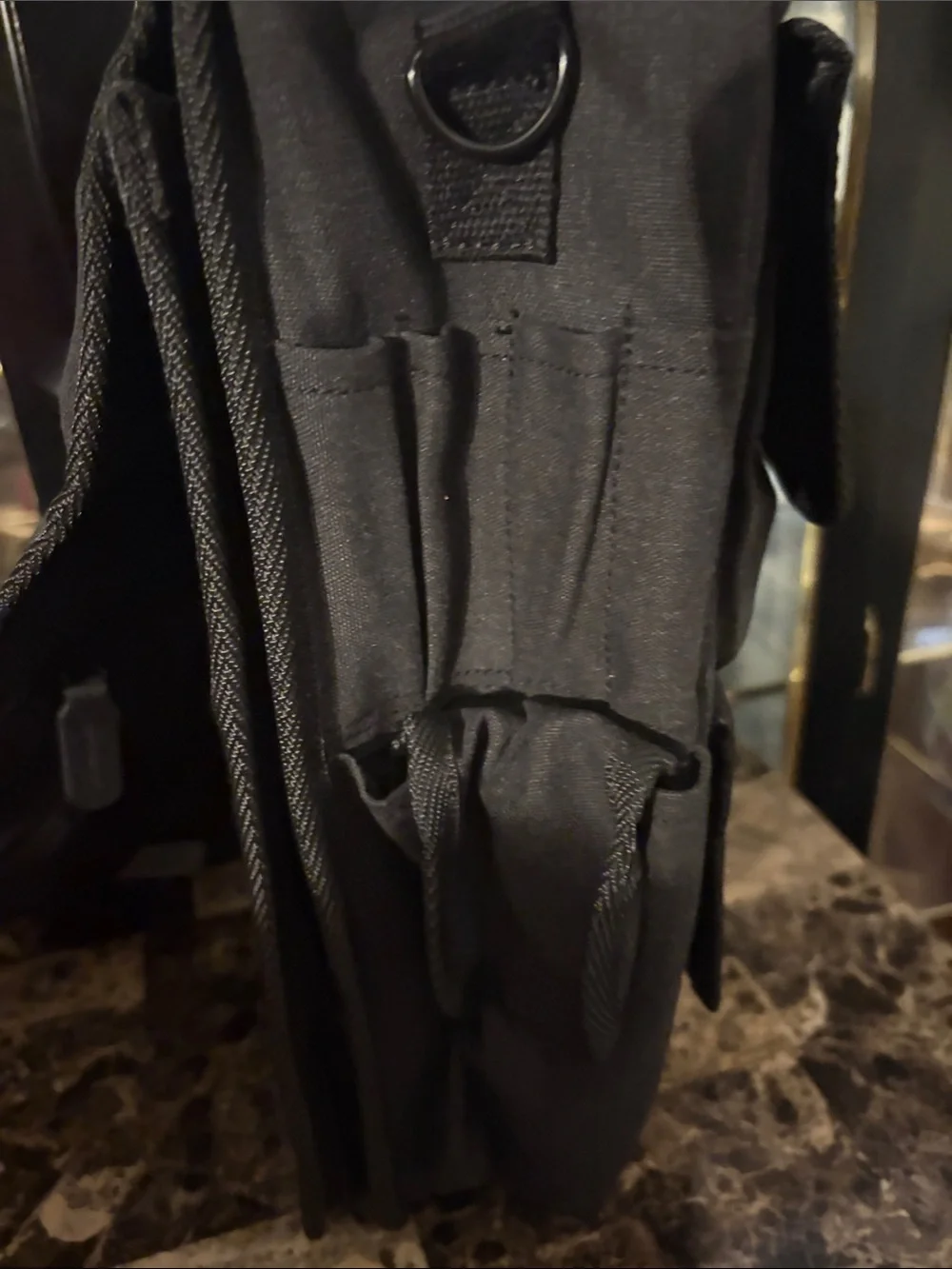 Men's Black Messenger Bag with Front Zip Pocket